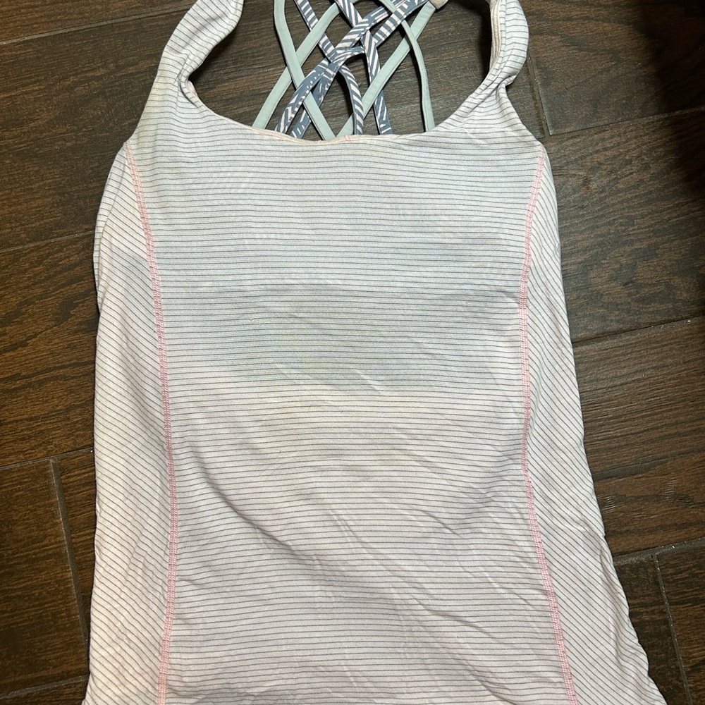 Lululemon pink grey  Striped Women's Tank Top 0